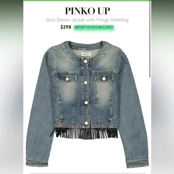 PINKO Girls Denim Fringe Jacket - Picture 3 of 11